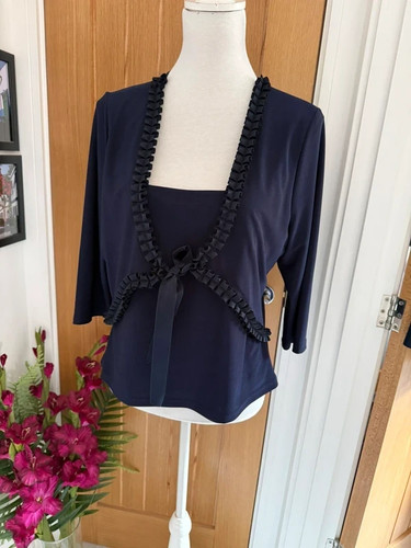 Navy twin set square - square-neck, top